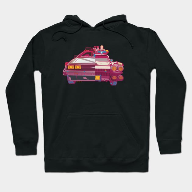 Half n Half Delorean and Ecto 1 Hoodie by TomRyansStudio